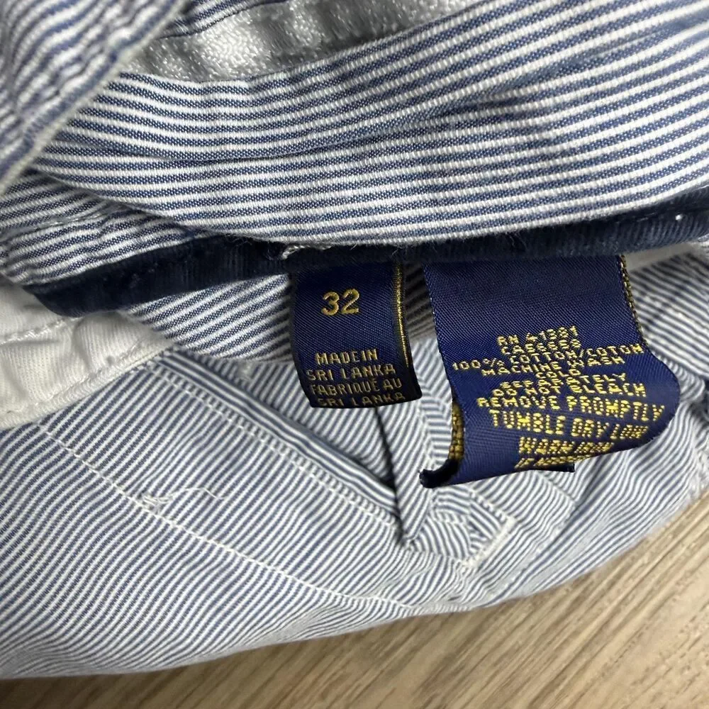 Polo Ralph Lauren Cargo Shorts Mens 32 Blue Striped Canvas 10